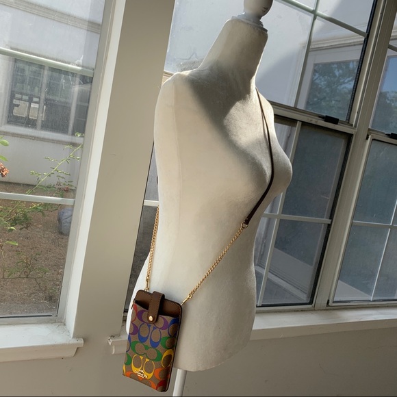 NWT Coach Phone Crossbody In Rainbow Signature Canvas - Picture 12 of 13